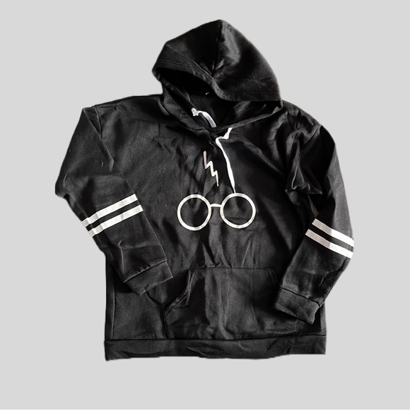 Harry Potter Glasses and Lightning Bolt Black & White Hoodie Sweatshirt Sz M - Picture 1 of 5